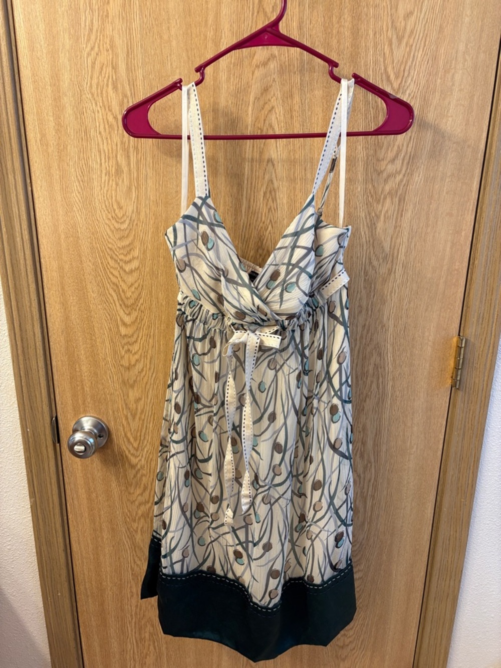 BCBGMaxAzria Beige and Teal Printed Camisole Dress